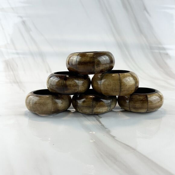 Wooden Brown Circle Napkin Holder Rings Set of 6 - Picture 1 of 7